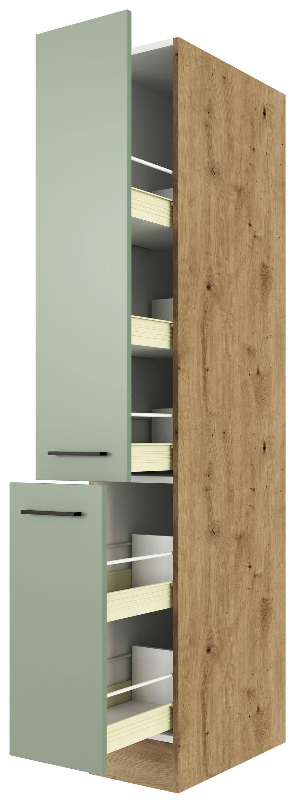 APOTHEKERSCHRANK 30/200/57 cm in Grün, Eiche Artisan - Schwarz/Eiche Artisan, KONVENTIONELL, Holzwerkstoff/Metall (30/200/57cm) - FlexWell