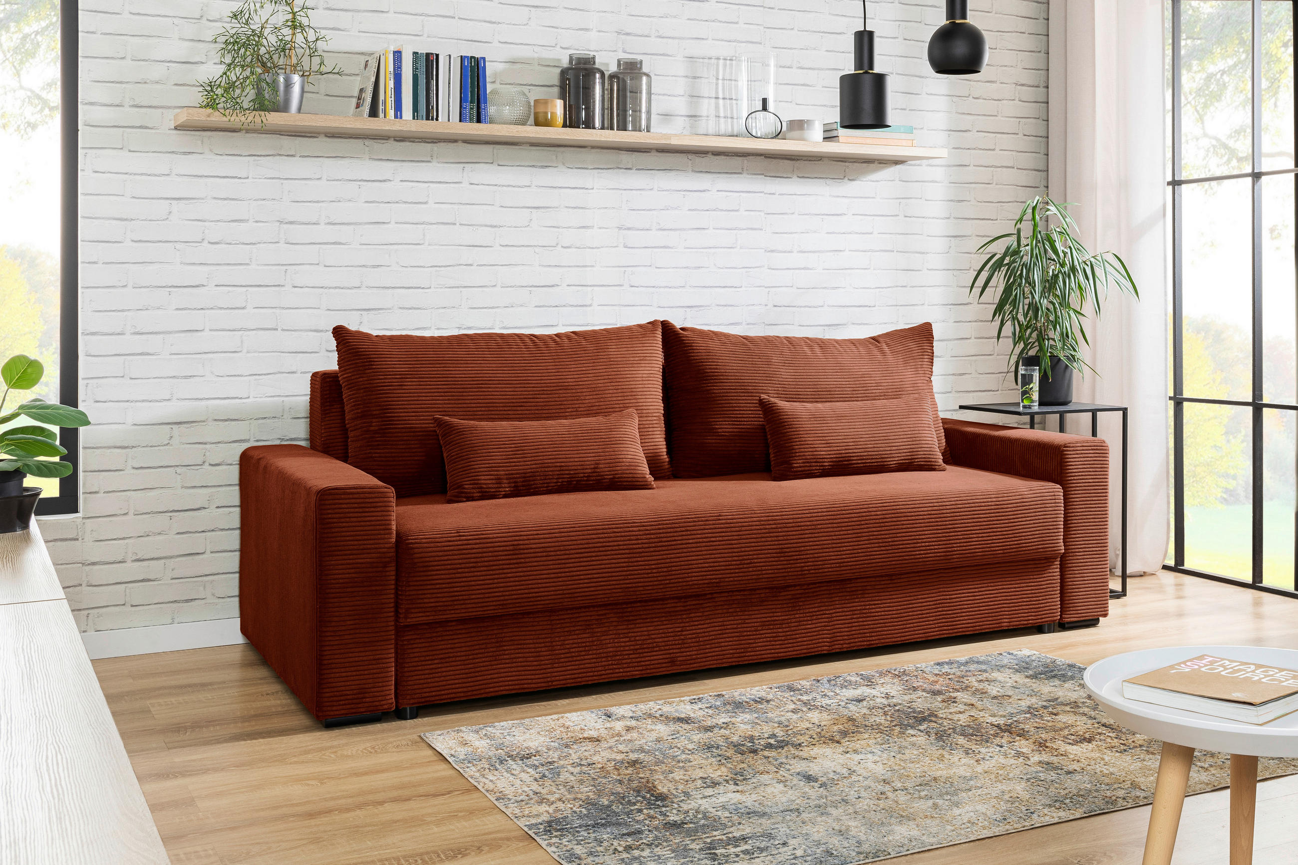 SCHLAFSOFA Cord Kupferfarben  - Schwarz/Kupferfarben, KONVENTIONELL, Kunststoff/Textil (233/92/108cm) - Carryhome