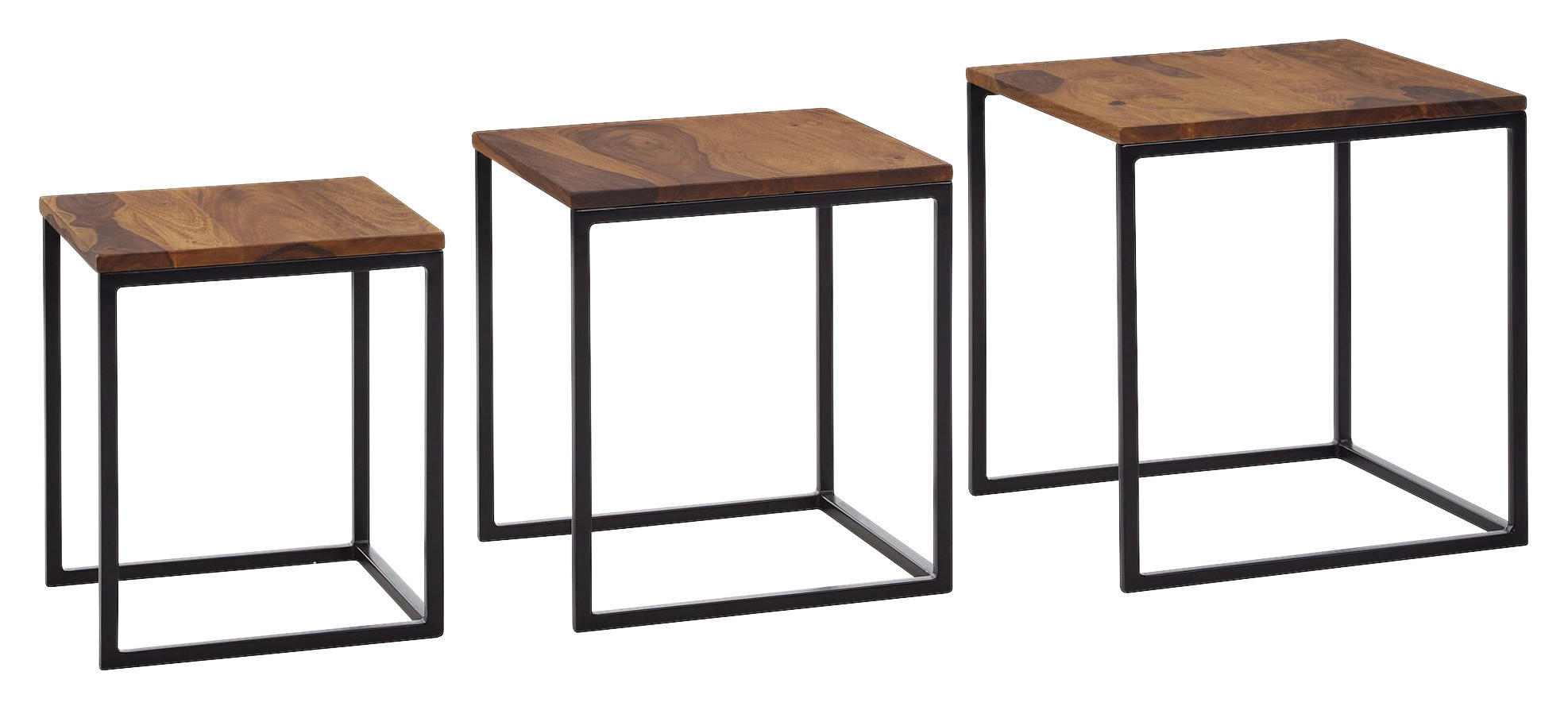 SET MIZIC, barve indijskega rožnega lesa  - črna/barve indijskega rožnega lesa, Moderno, kovina/les (40/40/42cm) - MID.YOU