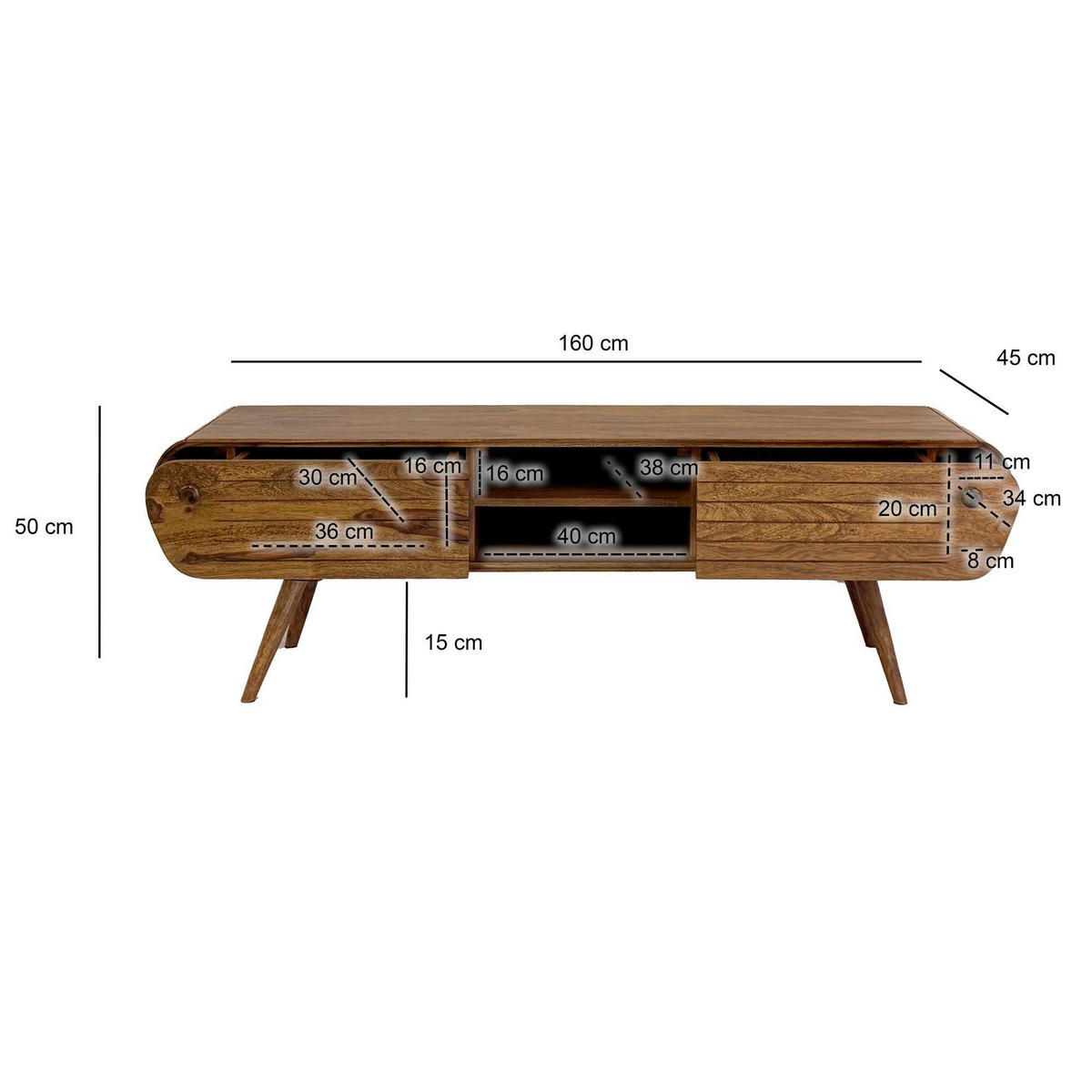 LOWBOARD  in 160/50/45 cm  - Sheeshamfarben, Natur, Holz (160/50/45cm) - Livetastic
