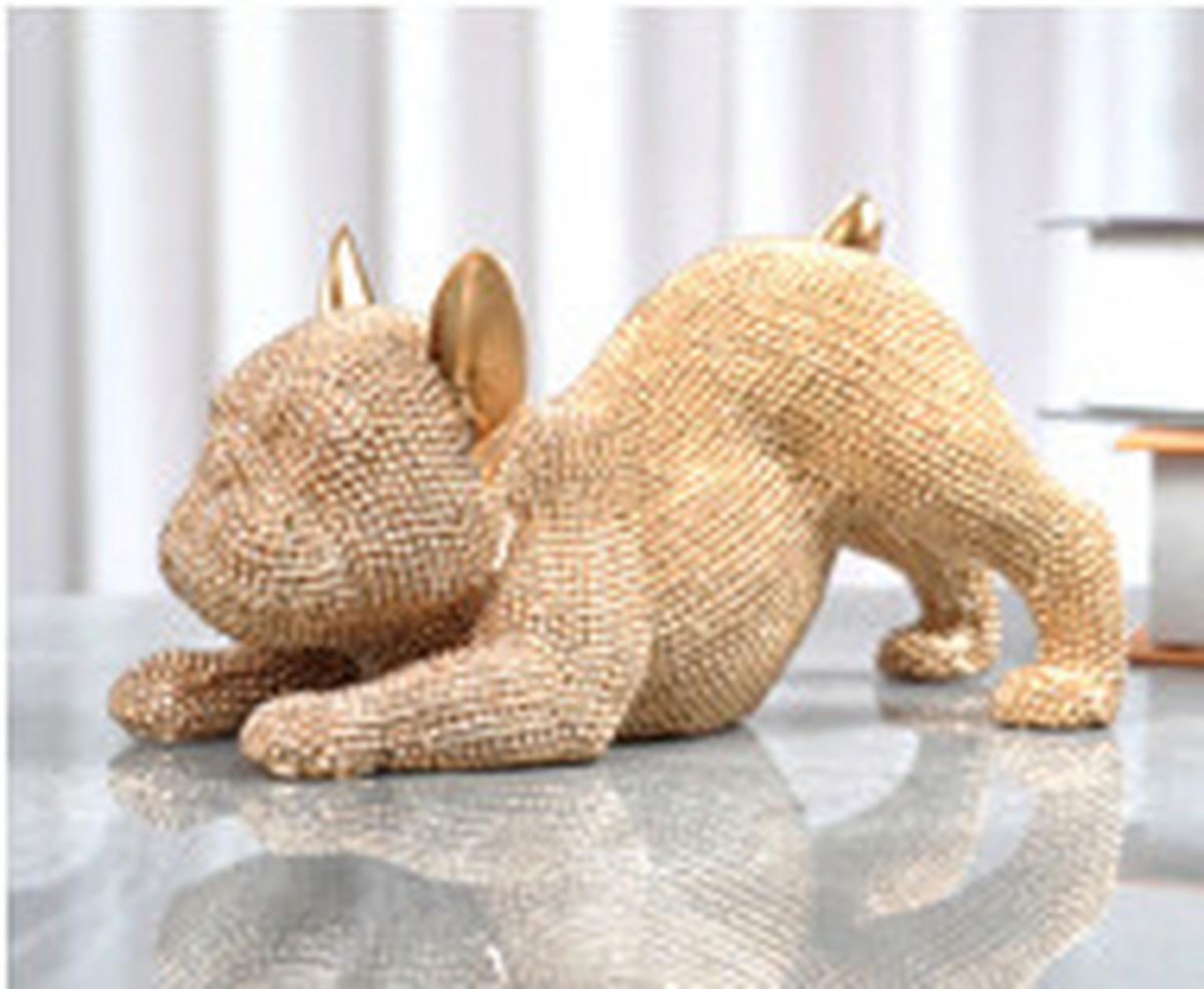 DECORAȚIUNE BULDOG - auriu, Basics, plastic (19/8/9cm)