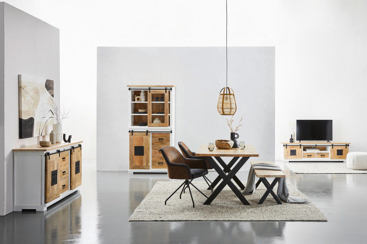 SITZBANK 160/45/40 cm Naturfarben Mangoholz massiv Metall  - Schwarz/Naturfarben, LIFESTYLE, Holz/Metall (160/45/40cm) - Landscape