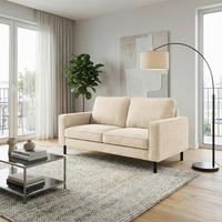 2-SITZER-SOFA Cord Beige  - Beige/Schwarz, Design, Textil/Metall (148/85/92cm) - Livetastic