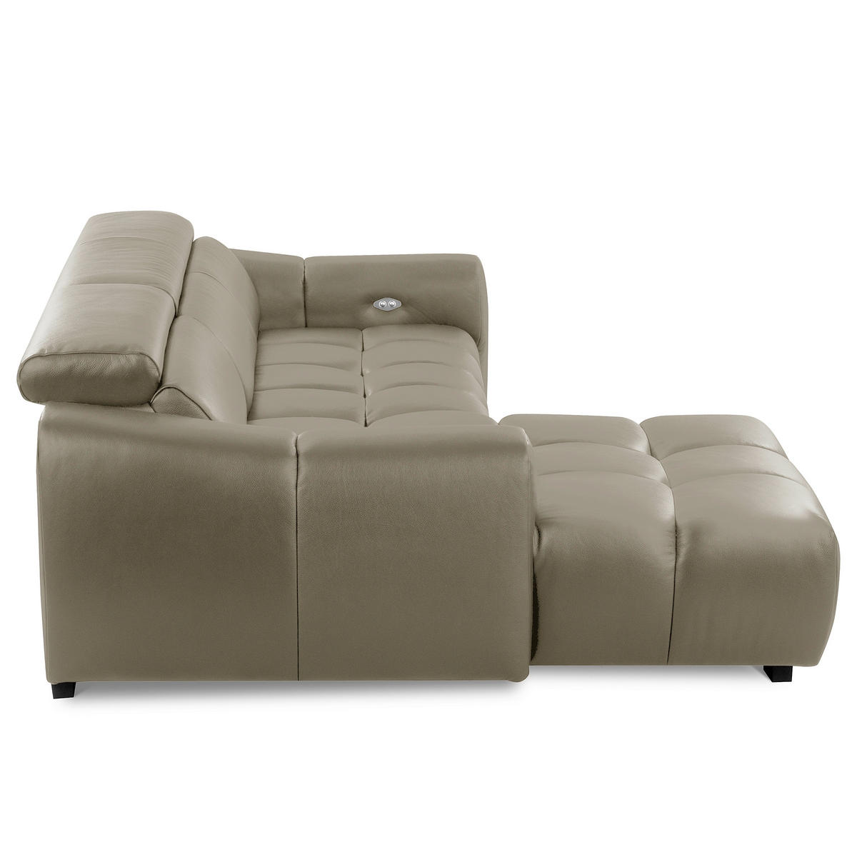 ECKSOFA AVEIRO Taupe Echtleder Bettkasten, Kopfteilverstellung, Sitzvorzug  - Taupe/Schwarz, Design, Leder/Kunststoff (177/274cm) - Livetastic