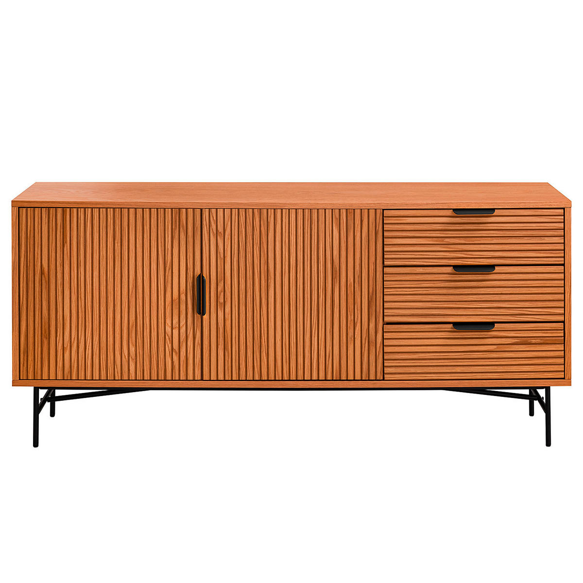 SIDEBOARD svart, ekfärgad  160/75/40 cm  - svart/ekfärgad, Lifestyle, metall/trämaterial (160/75/40cm)