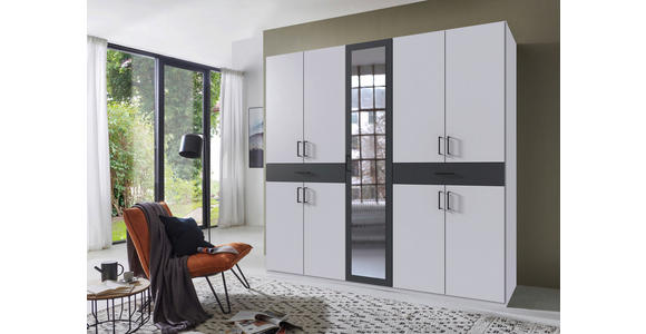 DREHTÜRENSCHRANK in Graphitfarben, Weiß - Schwarz/Graphitfarben, KONVENTIONELL, Glas/Holzwerkstoff (225/208/58cm) - Carryhome