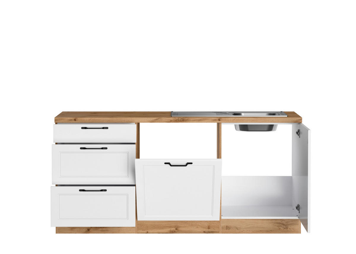 ECKKÜCHE 240/420 cm  in Weiß, Eiche Wotan  - Eiche Wotan/Schwarz, LIFESTYLE, Holzwerkstoff/Metall (240/420cm) - Held