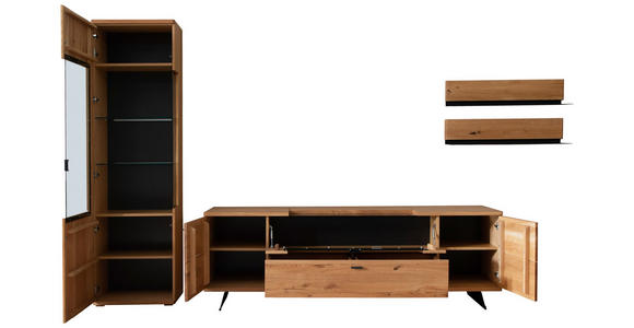 WOHNWAND 3-teilig  in Wildeiche  340/209/50 cm  - Wildeiche/Anthrazit, Natur, Glas/Holz (340/209/50cm) - Linea Natura
