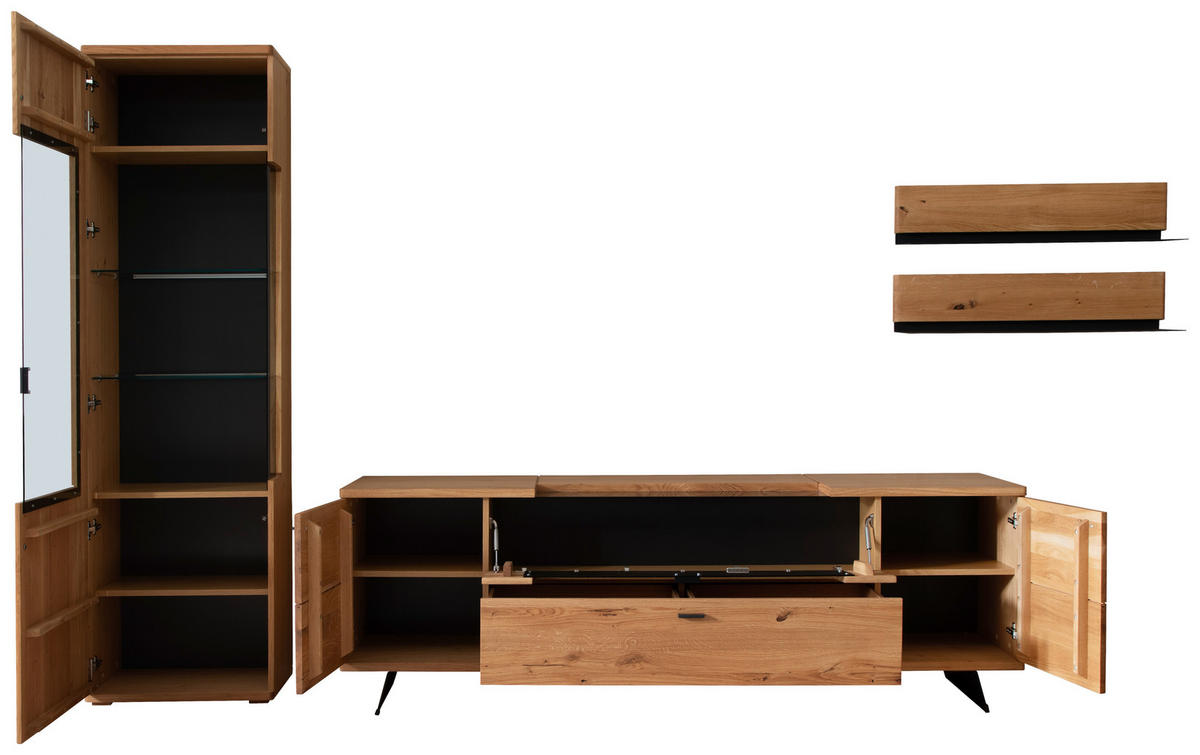 WOHNWAND 3-teilig  in Wildeiche 340/209/50 cm  - Wildeiche/Anthrazit, Natur, Glas/Holz (340/209/50cm) - Linea Natura