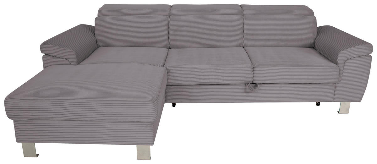 ECKSOFA inkl. Funktionen Dunkelgrau Cord  - Dunkelgrau/Silberfarben, Design, Textil/Metall (167/250cm) - Xora