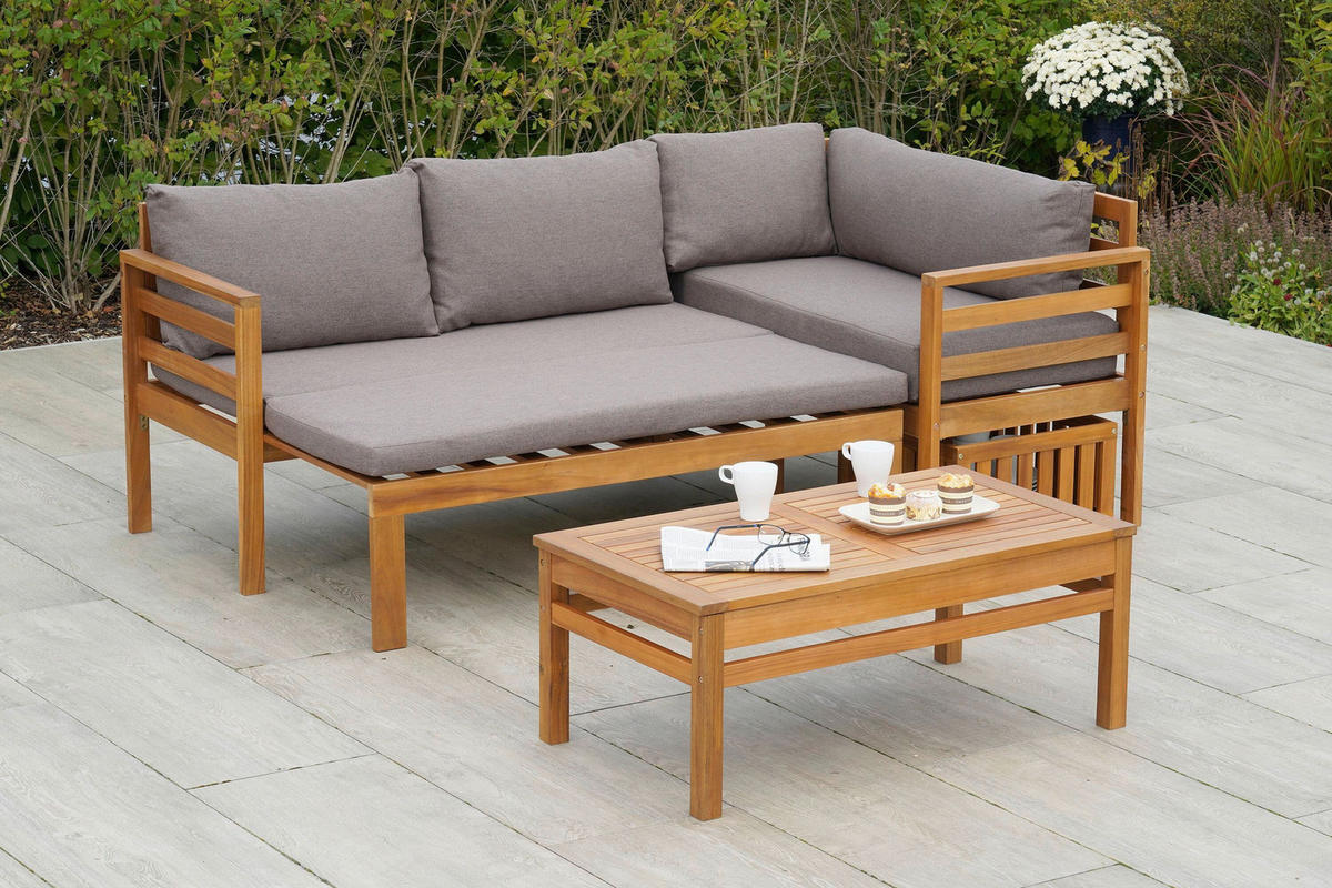 GARTENSET AkazieHartholz  - Grau/Akaziefarben, KONVENTIONELL, Holz/Textil - Gardenson