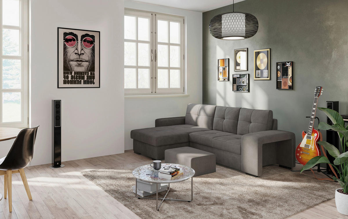 ECKSCHLAFSOFA in Mikrofaser Dunkelgrau  - Dunkelgrau/Schwarz, Modern, Kunststoff/Textil (156/268cm) - MID.YOU