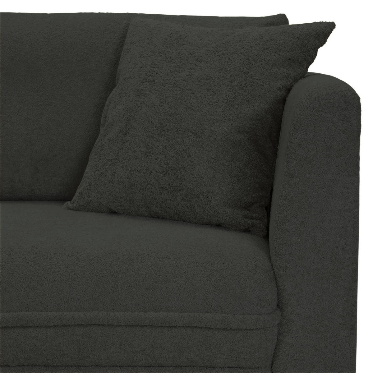 ECKSOFA Anthrazit Plüsch Zierkissen, Rückenkissen, Bettkasten, Schlaffunktion, Rücken echt, Liegefläche im Originalstoff  - Anthrazit/Beige, MODERN, Kunststoff/Textil (246/178cm) - Carryhome