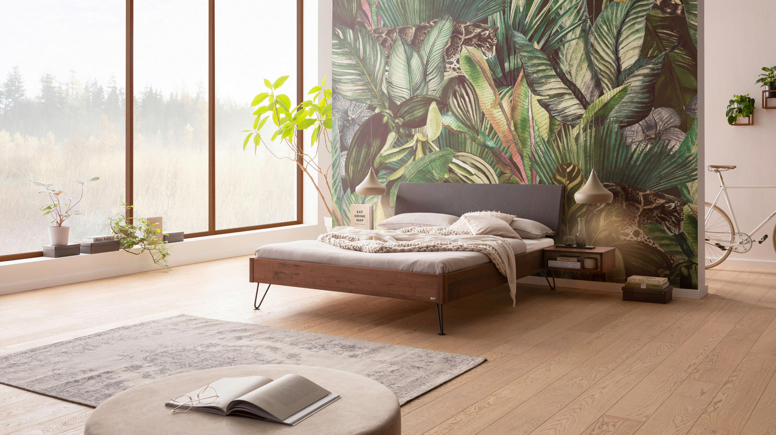 BETT 180/200 cm  in Anthrazit, Nussbaumfarben, Dunkelgrau  - Dunkelgrau/Anthrazit, Design, Holz/Metall (180/200cm) - Hasena