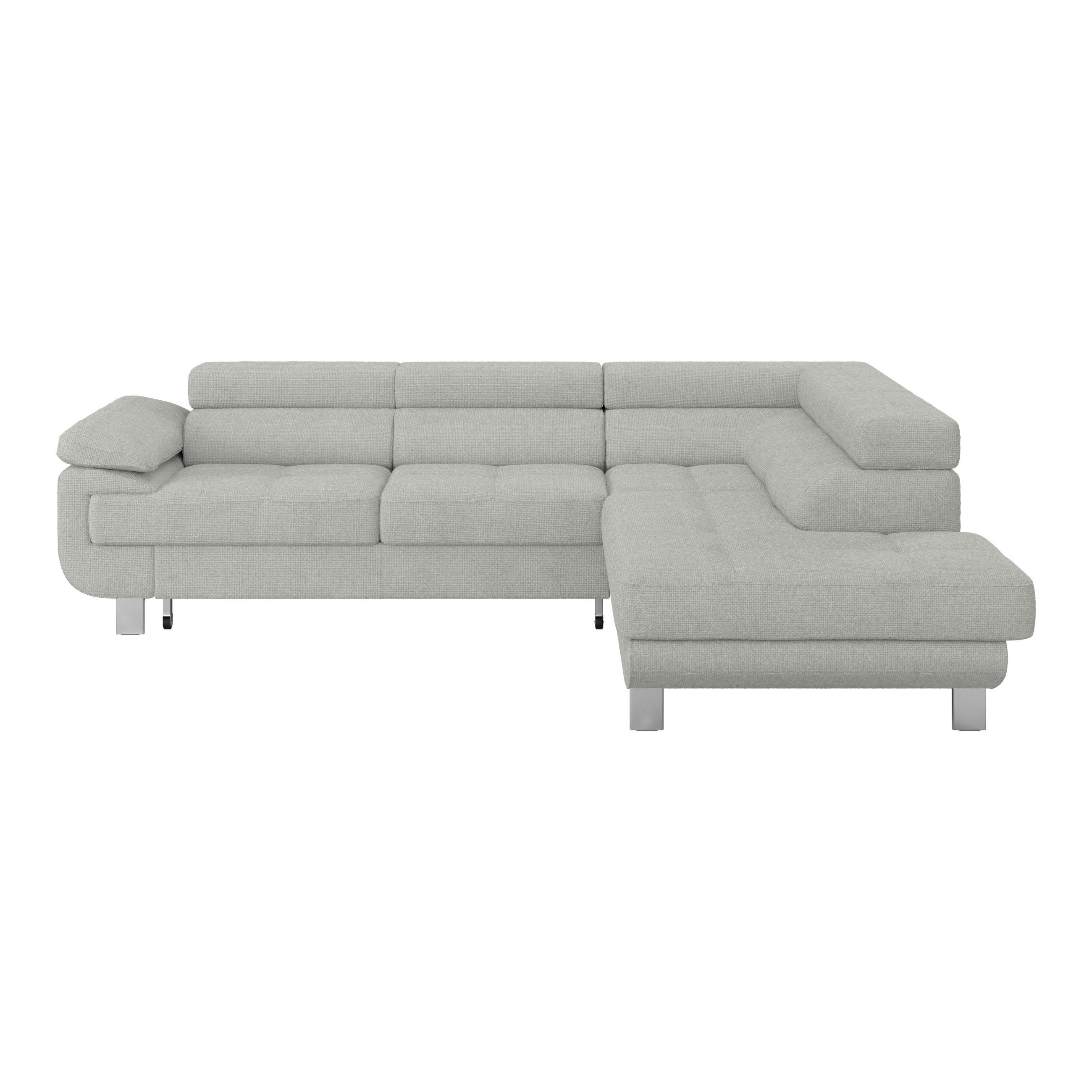 ECKSOFA Hellgrau Drell Bettkasten, Schlaffunktion, Rücken echt, Armteilverstellung, Kopfteilverstellung  - Hellgrau, MODERN, Textil/Metall (270/230cm) - MID.YOU