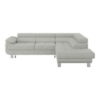 ECKSOFA Hellgrau Drell Bettkasten, Schlaffunktion, Rücken echt, Armteilverstellung, Kopfteilverstellung  - Hellgrau, MODERN, Textil/Metall (270/230cm) - MID.YOU
