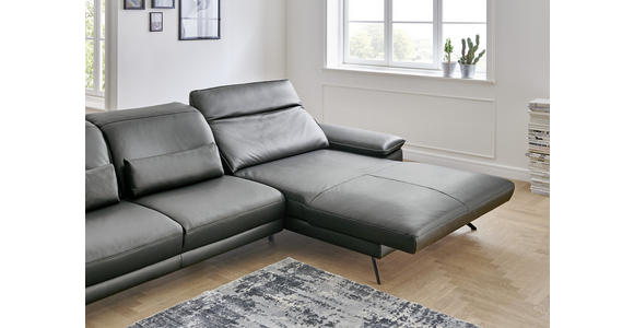 ECKSOFA in Echtleder Anthrazit  - Anthrazit/Schwarz, Design, Leder/Metall (328/193cm) - Dieter Knoll