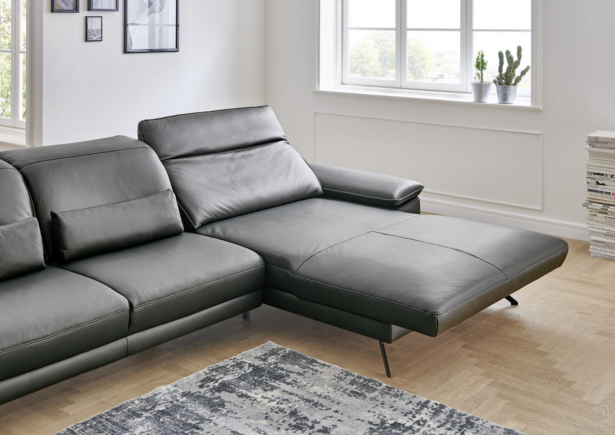 ECKSOFA in Echtleder Anthrazit  - Anthrazit/Schwarz, Design, Leder/Metall (328/193cm) - Dieter Knoll