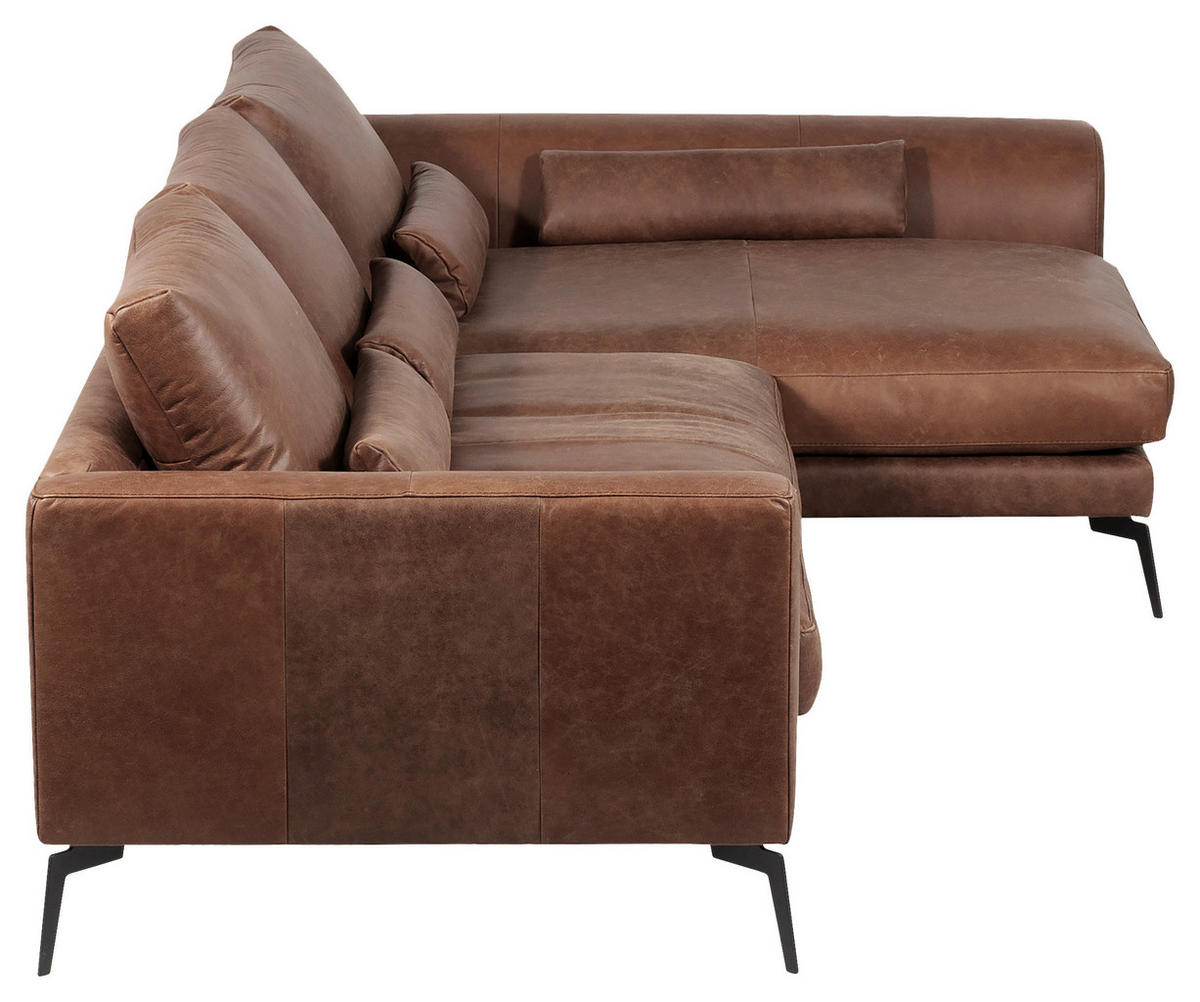 ECKSOFA in Echtleder Braun  313/172 cm  - Schwarz/Braun, Design, Leder/Metall (313/172cm) - Livetastic