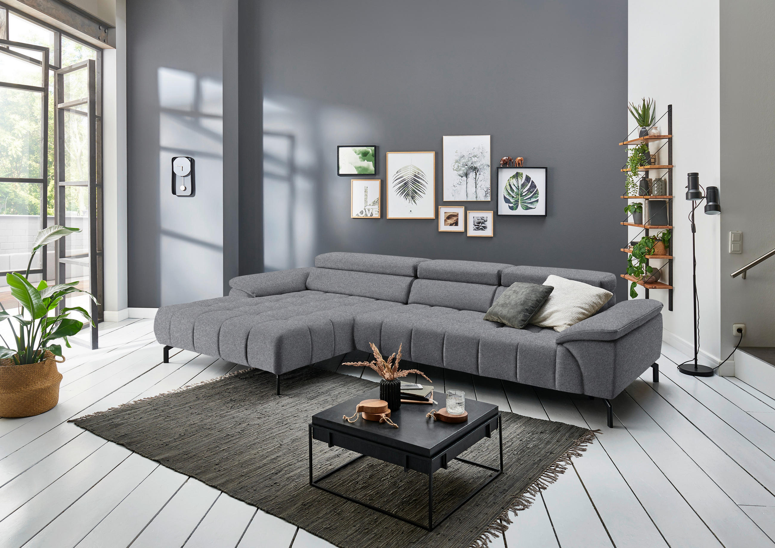 ECKSOFA in Webstoff Grau  - Schwarz/Grau, Design, Textil/Metall (190/329cm) - Beldomo Style