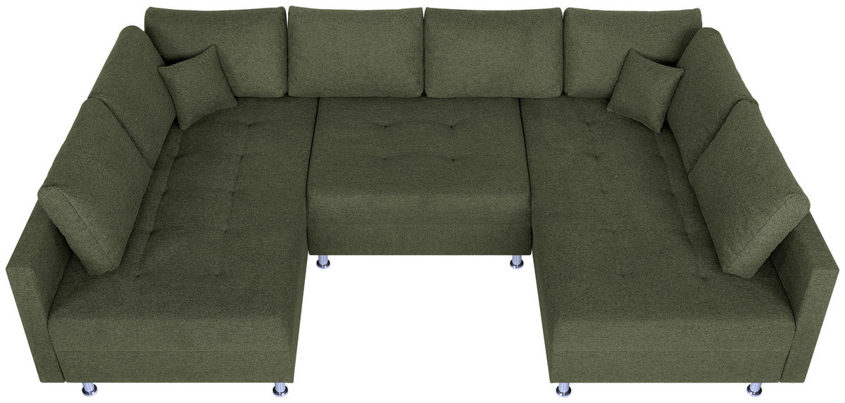 WOHNLANDSCHAFT Olivgrün Webstoff  - Chromfarben/Schwarz, Design, Textil (192/308/192cm) - P & B