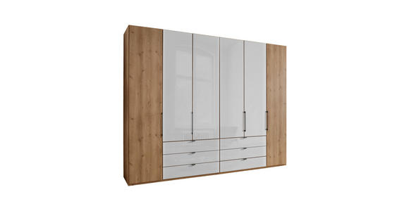 FALTTÜRENSCHRANK 300/216/58 cm 4-türig Weiß, Eiche Bianco  - Schieferfarben/Eiche Bianco, KONVENTIONELL, Glas/Holzwerkstoff (300/216/58cm) - Dieter Knoll