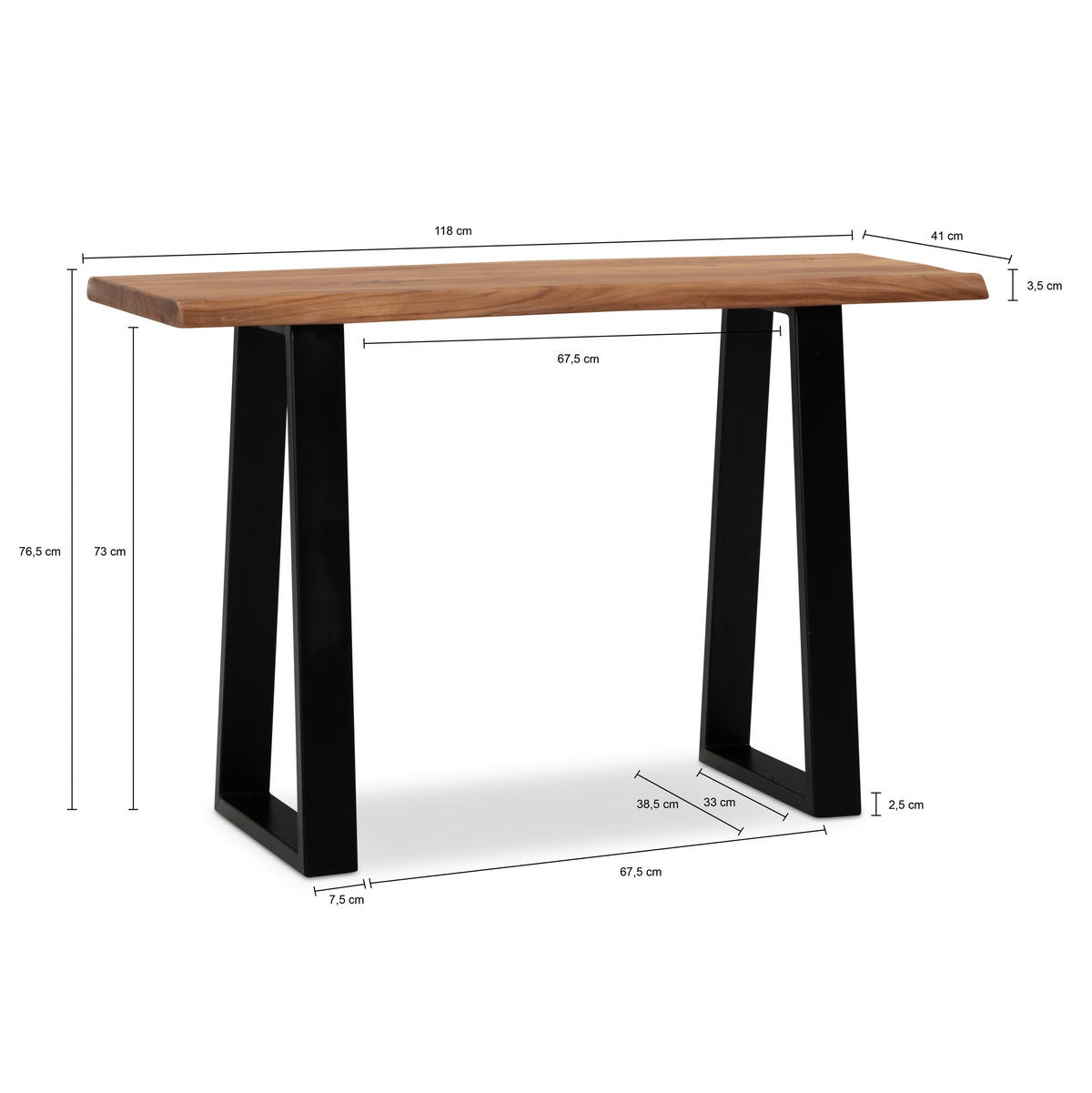 SCHREIBTISCH 118/41/76,5 cm  in Akaziefarben  - Schwarz/Akaziefarben, Modern, Holz/Metall (118/41/76,5cm) - MID.YOU