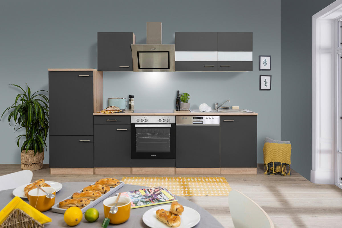 KÜCHENBLOCK 280 cm   in Grau  - Eichefarben/Alufarben, Basics, Holzwerkstoff/Metall (280cm) - Respekta