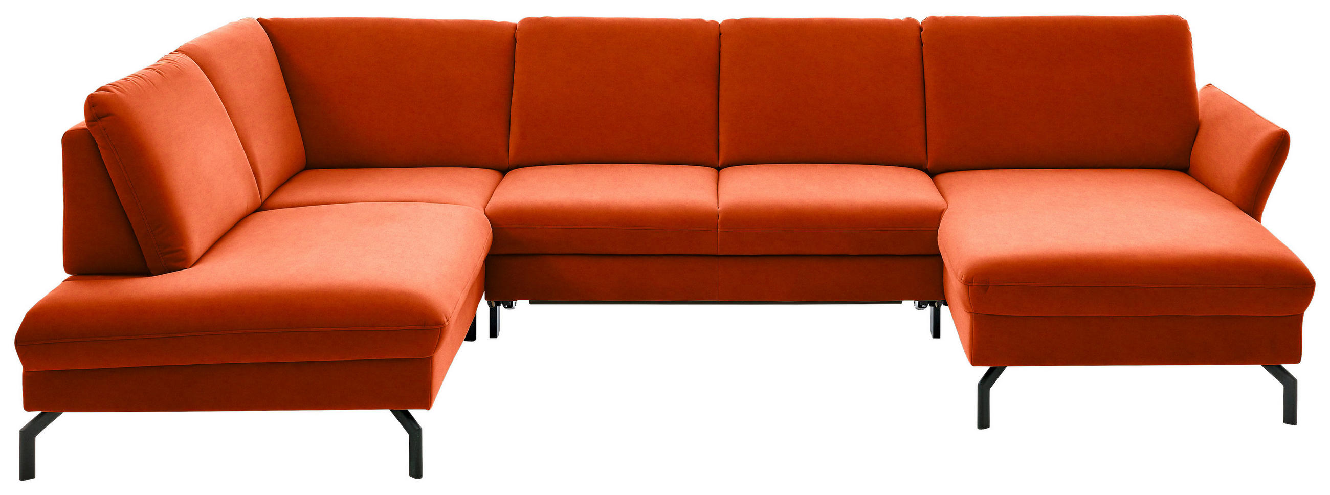 WOHNLANDSCHAFT in Velours Orange  - Schwarz/Orange, Design, Textil/Metall (220/335/179cm) - Beldomo System