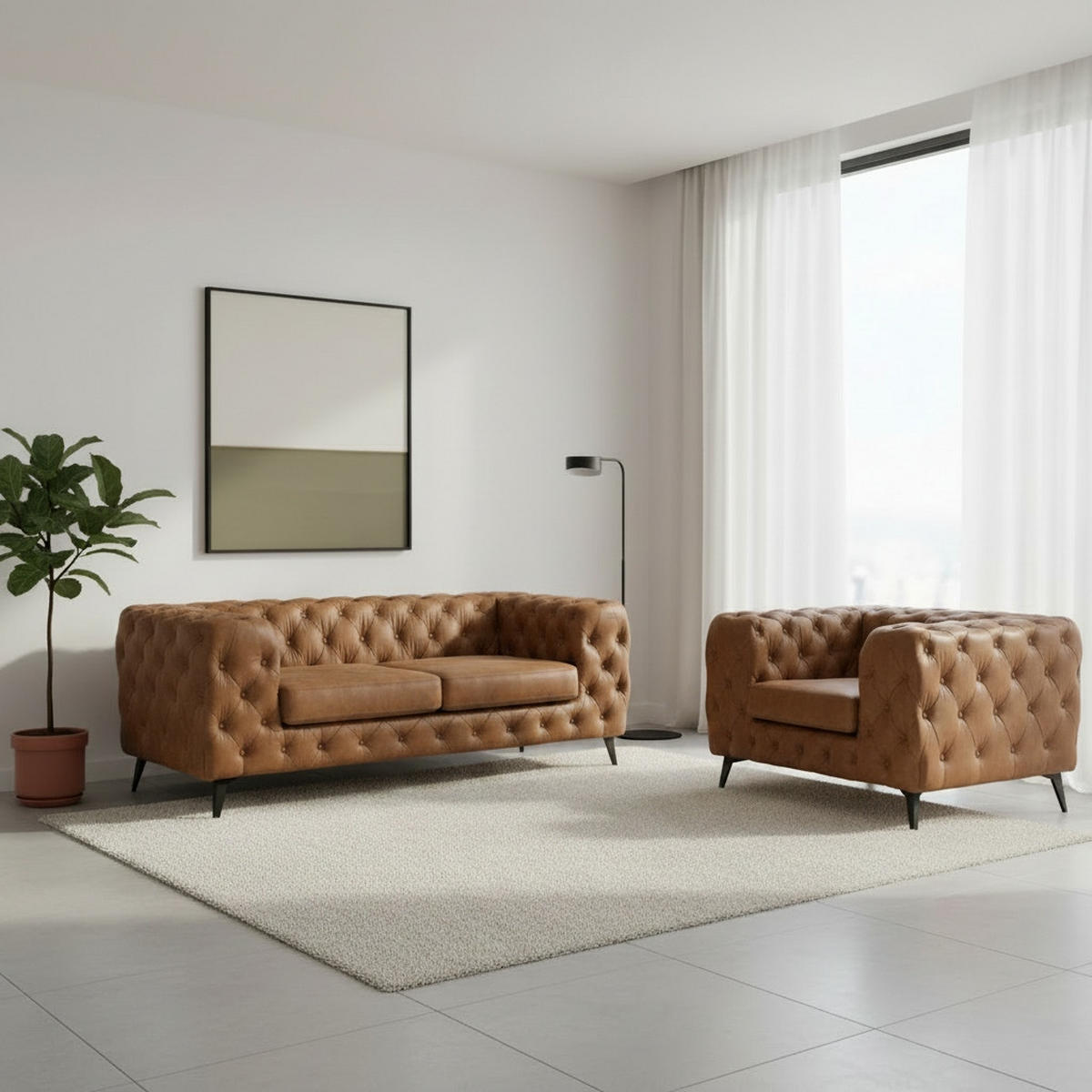 CHESTERFIELD-SOFA  in Lederlook Braun, Schwarz  - Schwarz/Braun, KONVENTIONELL, Textil/Metall (195/75/97cm) - Landscape