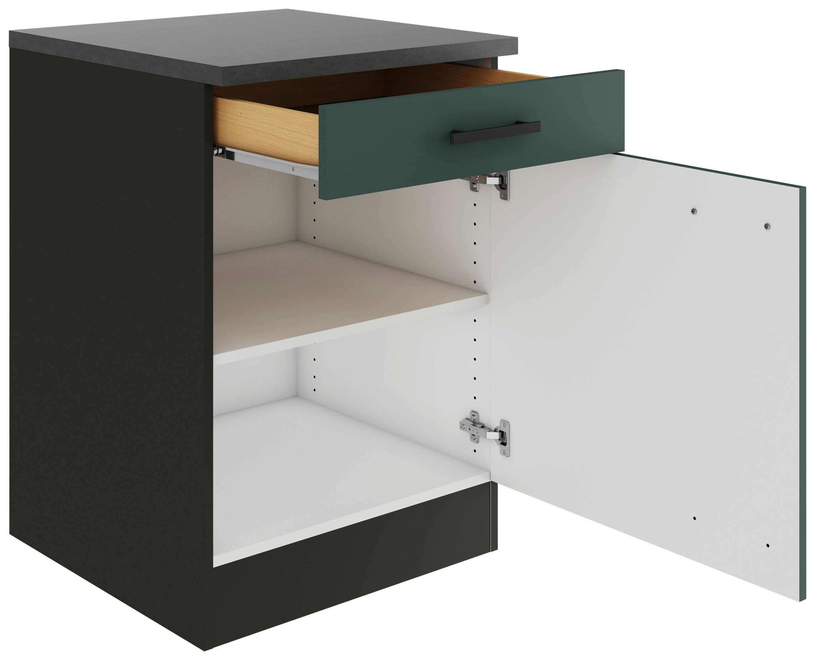 KÜCHENUNTERSCHRANK 60/84,8/60 cm  in Anthrazit, Dunkelgrün  - Dunkelgrün/Anthrazit, Basics, Holzwerkstoff/Metall (60/84,8/60cm) - Optifit