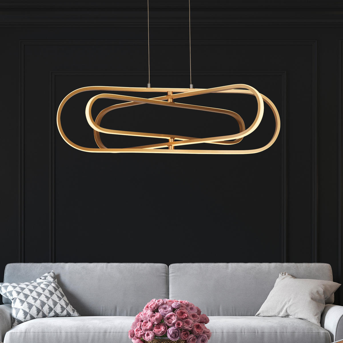 LED-PENDELLAMPA Clip 120/80/74,5 cm  - vit/guldfärgad, Design, metall/plast (120/80/74,5cm)