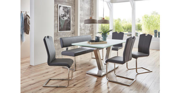 ESSTISCH in Edelstahlfarben, Weiß - Edelstahlfarben/Weiß, Design, Glas/Metall (160(250)/90/77cm) - Dieter Knoll