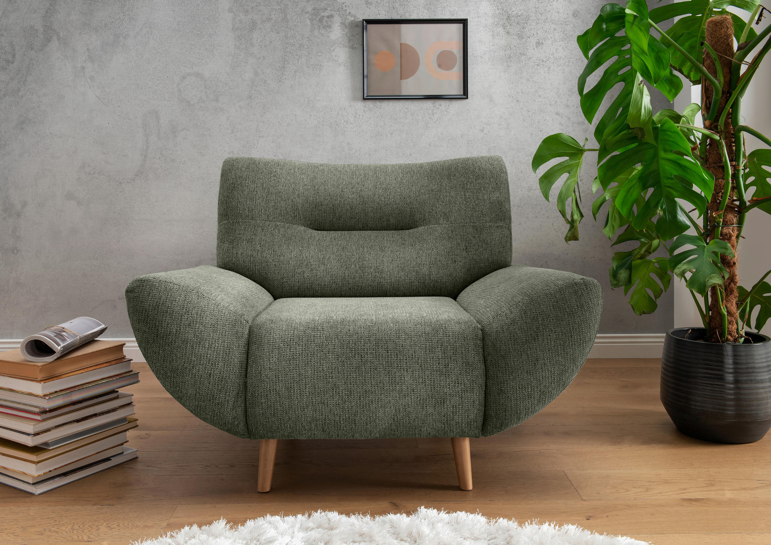 SESSEL in Chenille Dunkelgrün - Wildeiche/Dunkelgrün, Modern, Holz/Textil (111/81/90cm) - MID.YOU