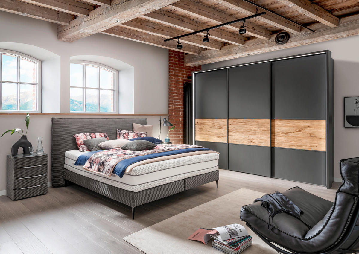 BOXSPRINGBETT 180/200 cm  in Anthrazit  - Anthrazit/Schwarz, Design, Textil/Metall (180/200cm) - Beldomo - Sleep