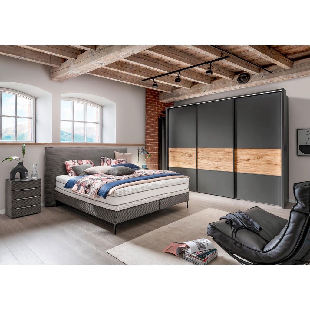 Thumbnail - Beldomo - Sleep Boxspringbett, Anthrazit, Textil, H2 + H3, Höhe ca. 30 cm, 180x200 cm, Goldenes M, Made in EU, Stoffausw...