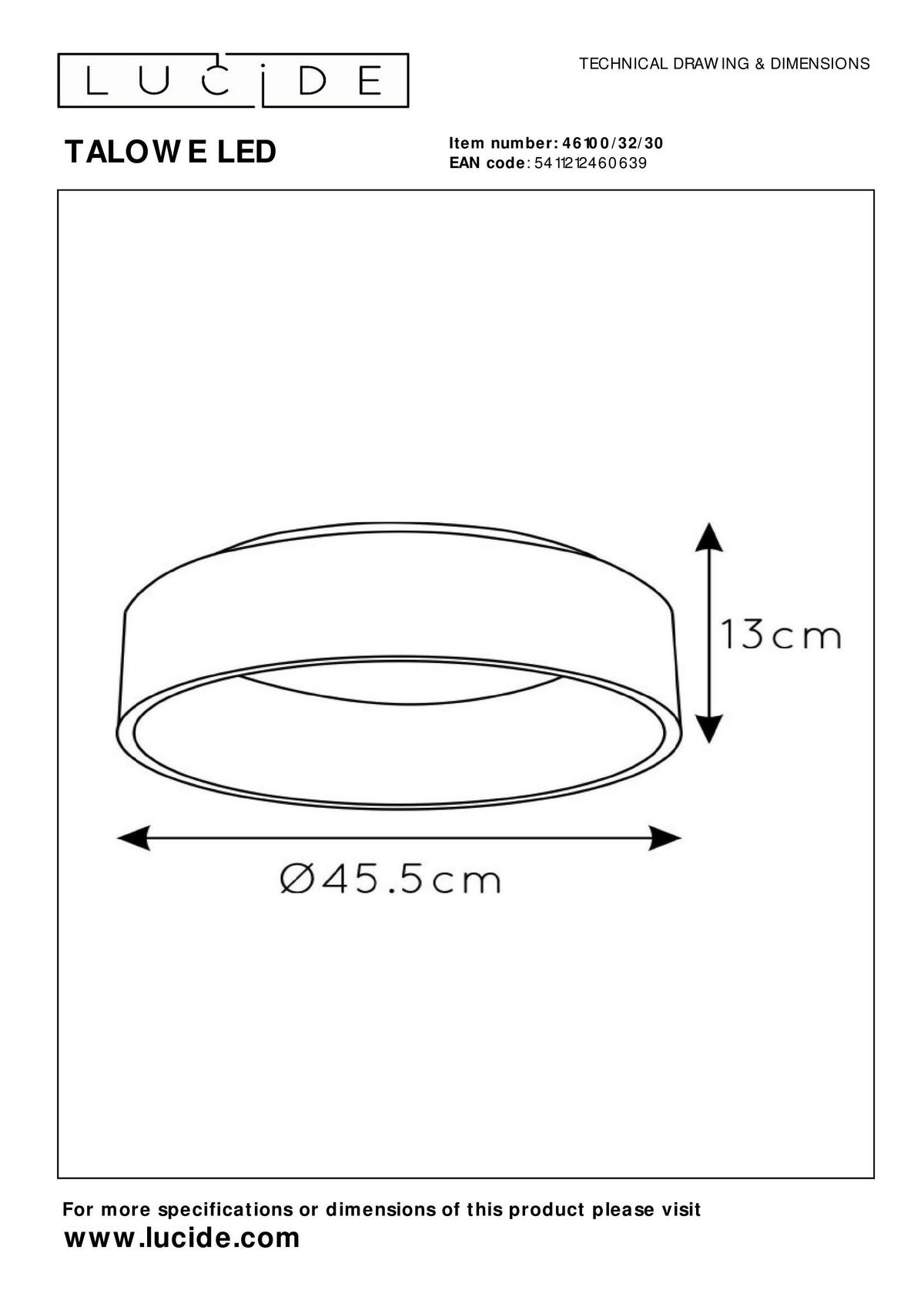 LED-DECKENLEUCHTE Talowe Led 45.5/45.5/13 cm   - Schwarz, Basics, Metall (45.5/45.5/13cm) - Lucide