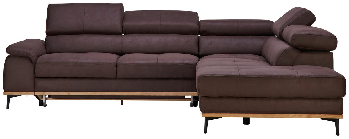 ECKSOFA in Lederlook Dunkelbraun  282/226 cm  - Dunkelbraun/Schwarz, Natur, Holz/Textil (282/226cm) - Novel