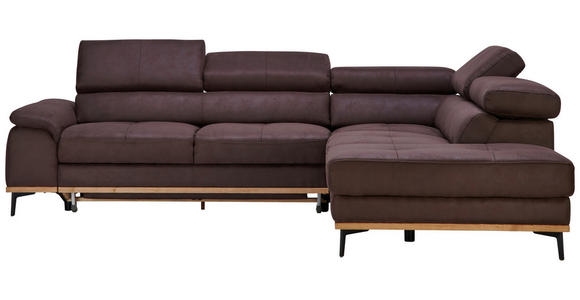 ECKSOFA inkl.Funktionen Dunkelbraun Lederlook - Dunkelbraun/Schwarz, Natur, Holz/Textil (282/226cm) - Novel