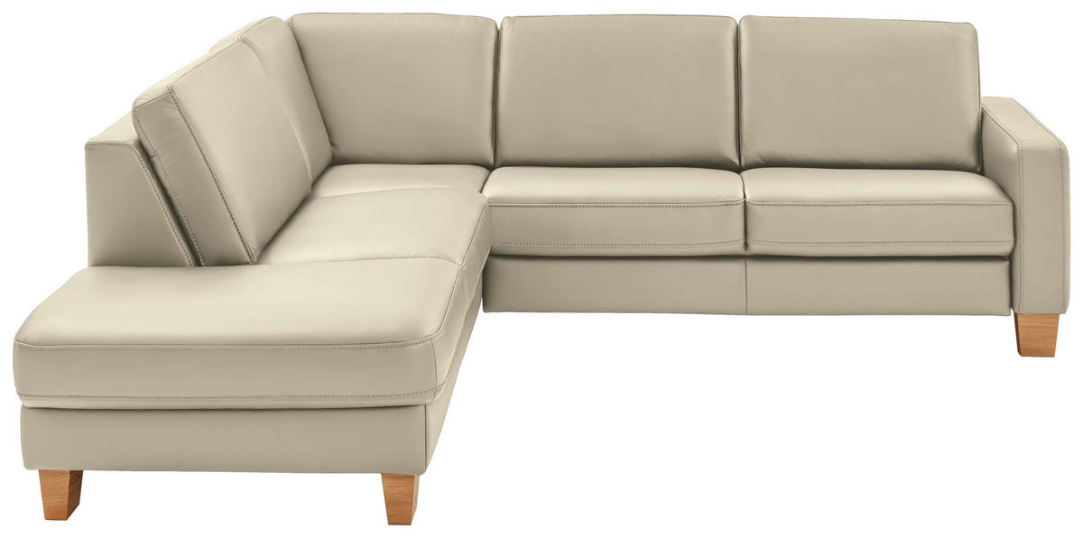 ECKSOFA Valdera in Echtleder Creme, Naturfarben   - Eiche Bianco/Creme, Natur, Leder/Holz (235ml) - Valdera