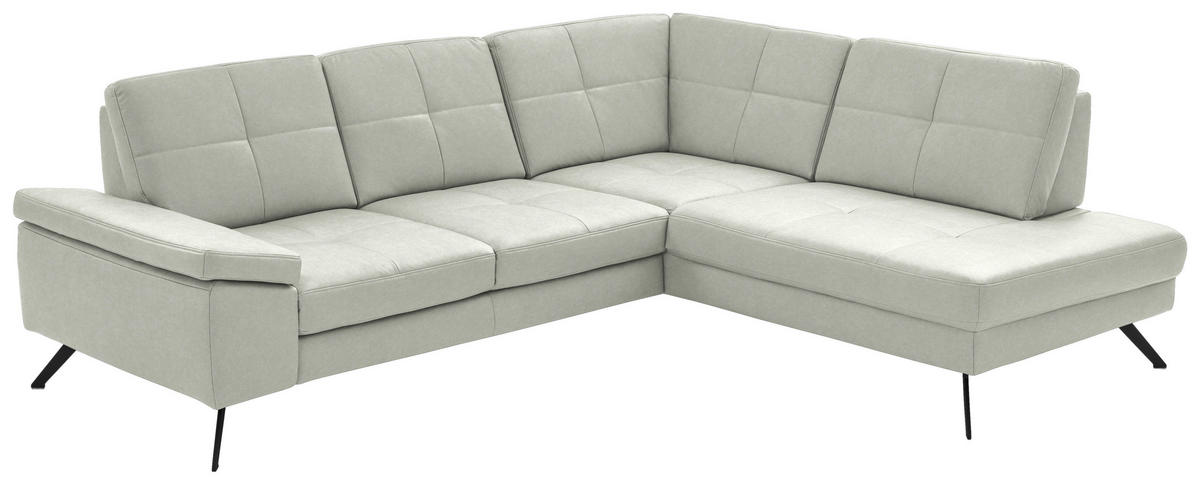 ECKSOFA in Lederlook, Mikrofaser Hellgrau  - Hellgrau/Schwarz, Design, Textil/Metall (261/220cm) - Beldomo System