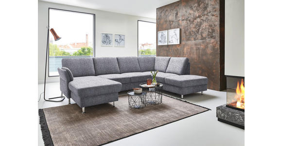 WOHNLANDSCHAFT in Flachgewebe Blau - Chromfarben/Blau, KONVENTIONELL, Textil/Metall (168/305/200cm) - Voleo