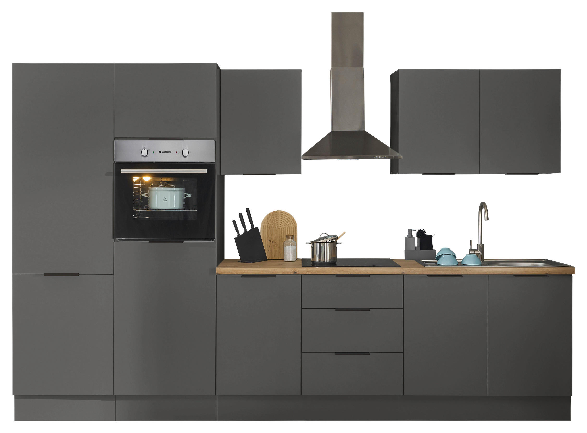 KÜCHENBLOCK   in Graphitfarben  - Schwarz/Graphitfarben, Basics, Holzwerkstoff/Metall (330/211/60cm) - Carryhome