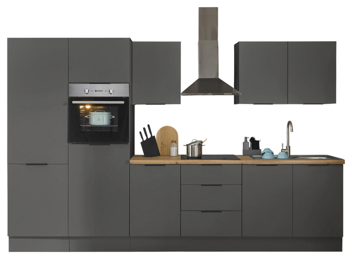 KÜCHENBLOCK   in Graphitfarben  - Schwarz/Graphitfarben, Basics, Holzwerkstoff/Metall (330/211/60cm) - Xora