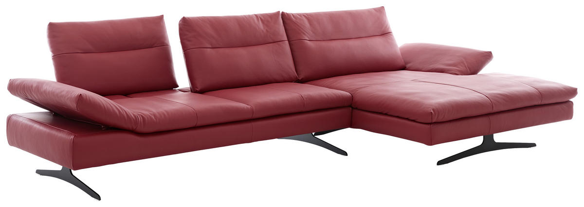 ECKSOFA in Echtleder Rot  - Rot/Schwarz, Modern, Leder/Metall (342/158cm) - Chilliano