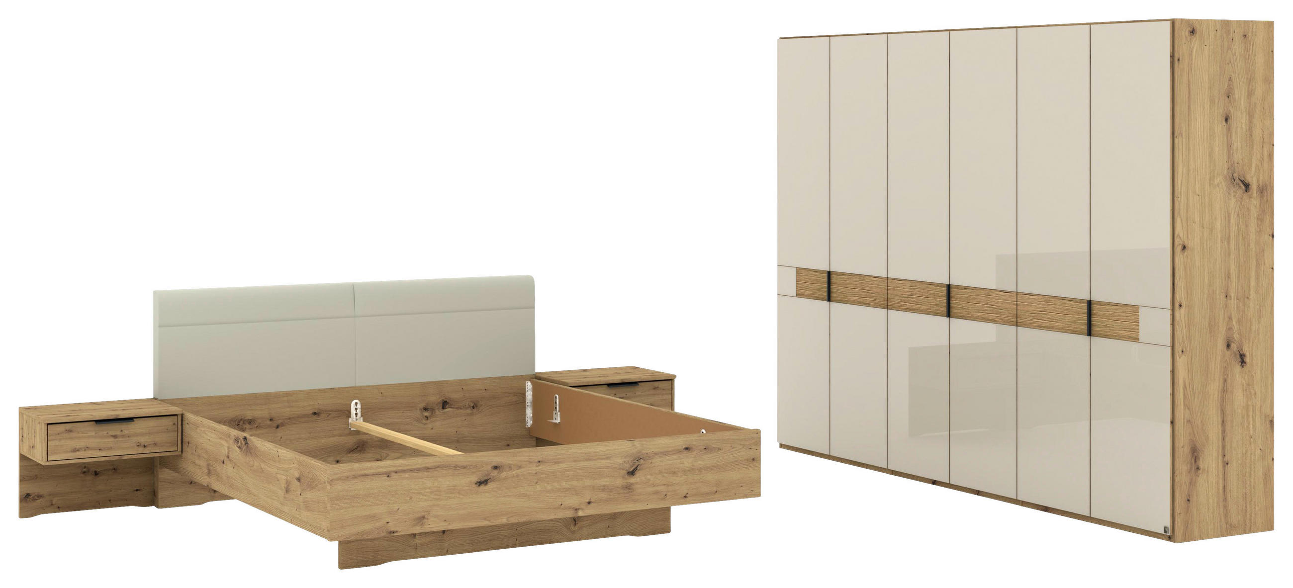 SCHLAFZIMMER Champagner, Eiche Bianco  - Eiche Bianco/Champagner, Design, Glas/Holz (180/200cm) - Musterring