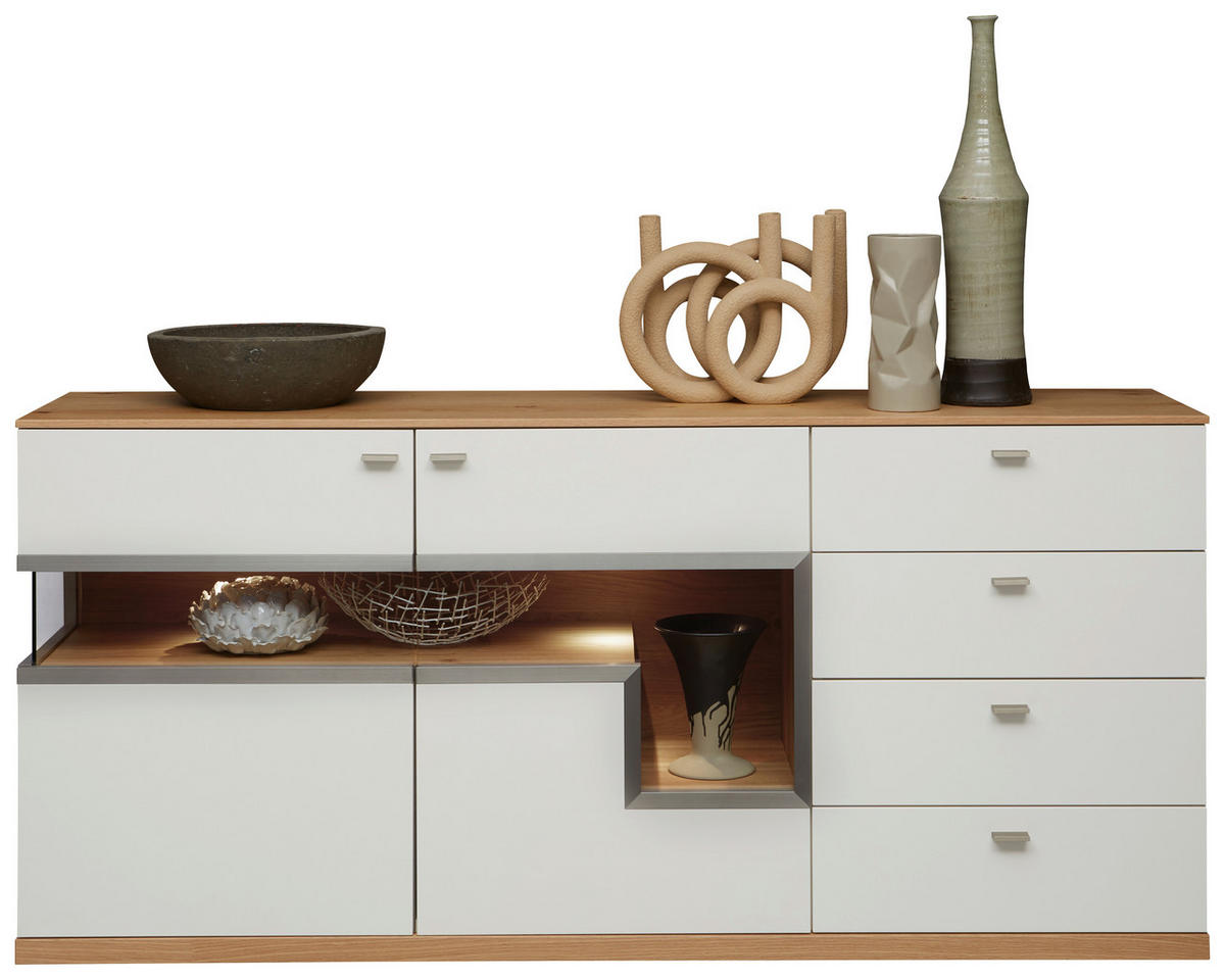 SIDEBOARD  in 180,3/83,9/42,4 cm  - Wildeiche/Edelstahlfarben, Design, Glas/Holzwerkstoff (180,3/83,9/42,4cm) - Dieter Knoll