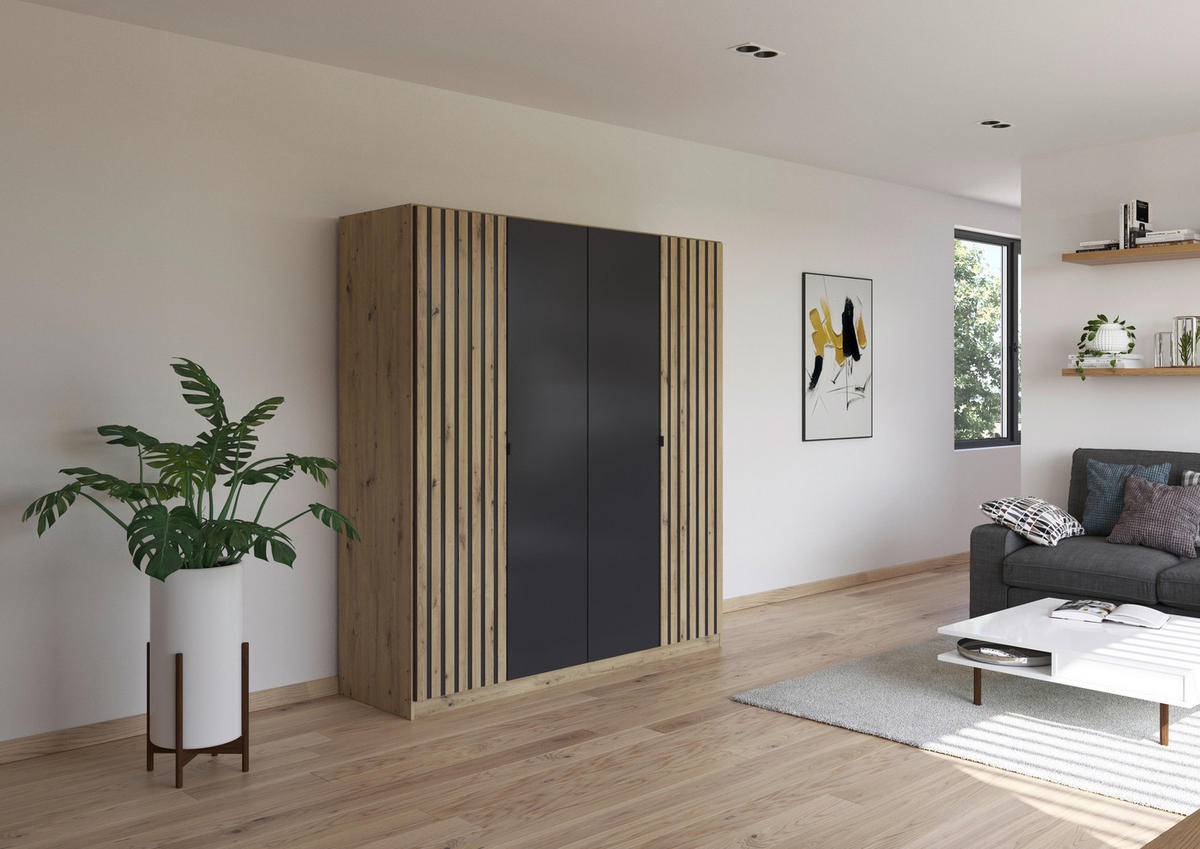 DREHTÜRENSCHRANK  in Grau, Eiche Artisan  - Eiche Artisan/Grau, MODERN, Holzwerkstoff/Metall (181/197/54cm) - Rauch Möbel