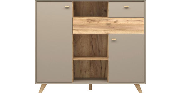 KOMMODE melaminharzbeschichtet Grau - Eichefarben/Grau, Design, Holz/Holzwerkstoff (142/120/41cm) - Linea Natura