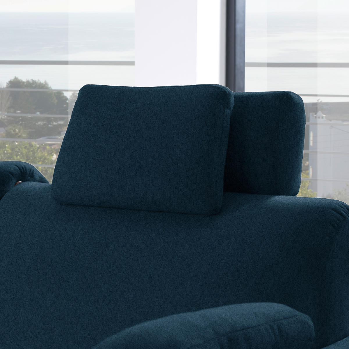 ECKSOFA in Flachgewebe Dunkelblau  203/261 cm  - Eichefarben/Dunkelblau, KONVENTIONELL, Holz/Textil (203/261cm) - Sedda